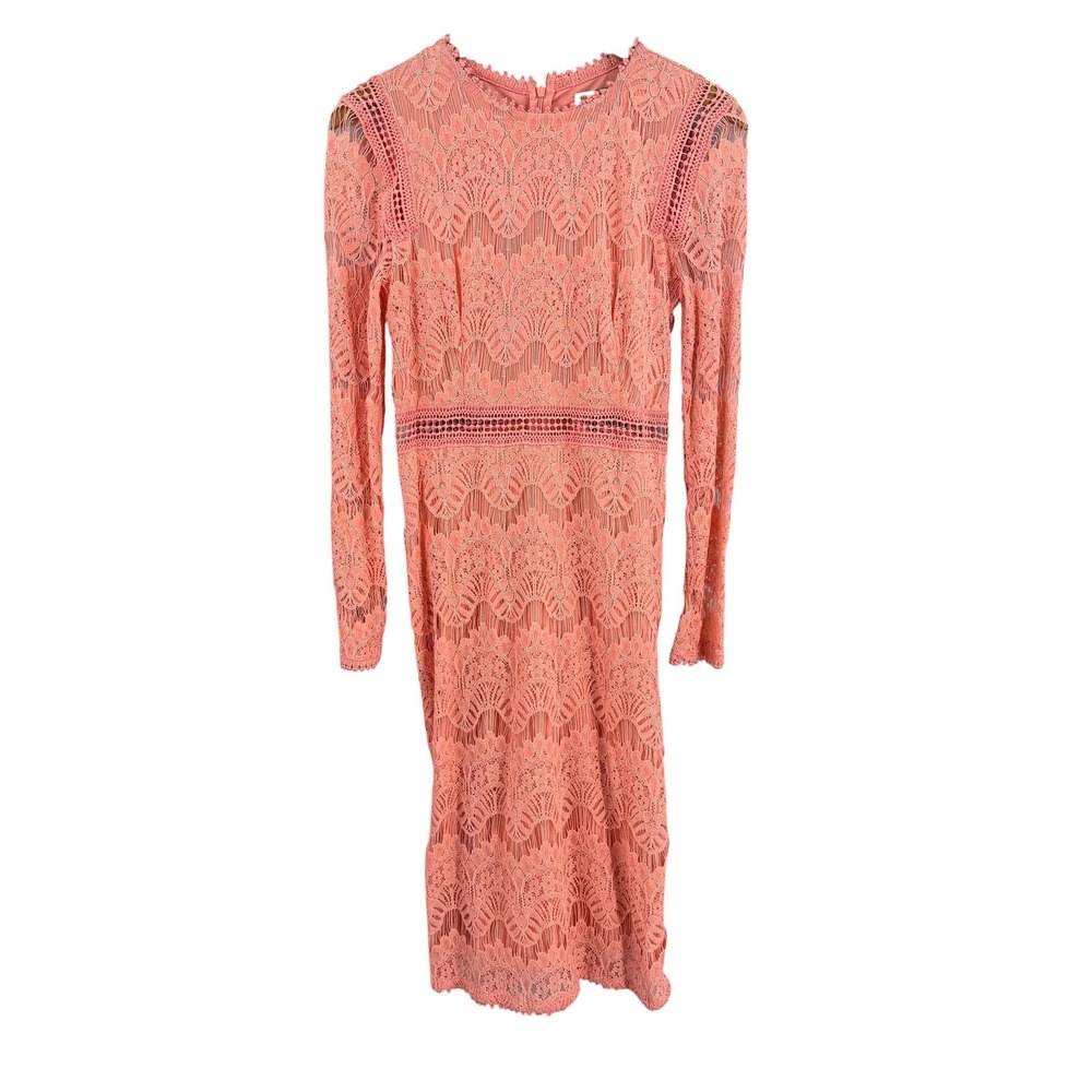 Love X Design Lace Midi Dress Size Medium Coral Pink Long Sleeve Crochet